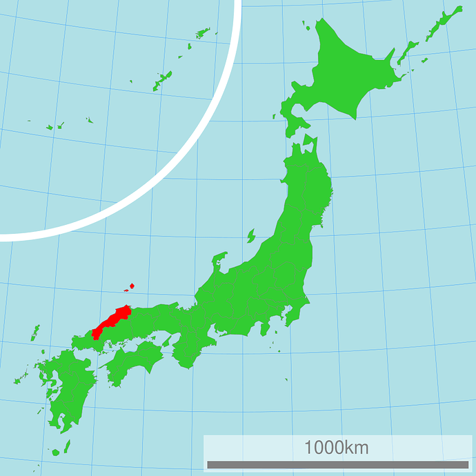 Map of Japan with Shimane Prefecture in red